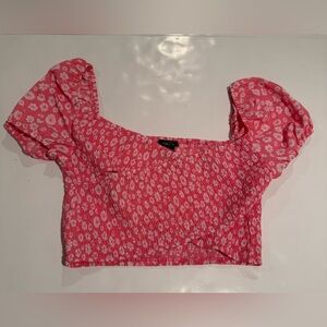 Rue21 Pink Floral Smocked Puff-Sleeve Crop Top